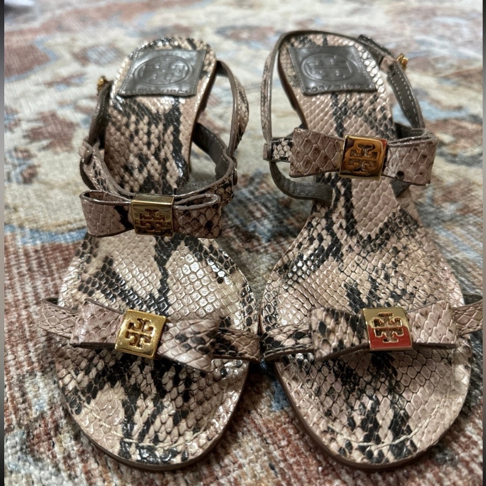 Tory Burch Snakeskin Leather Slingback Heels 6
